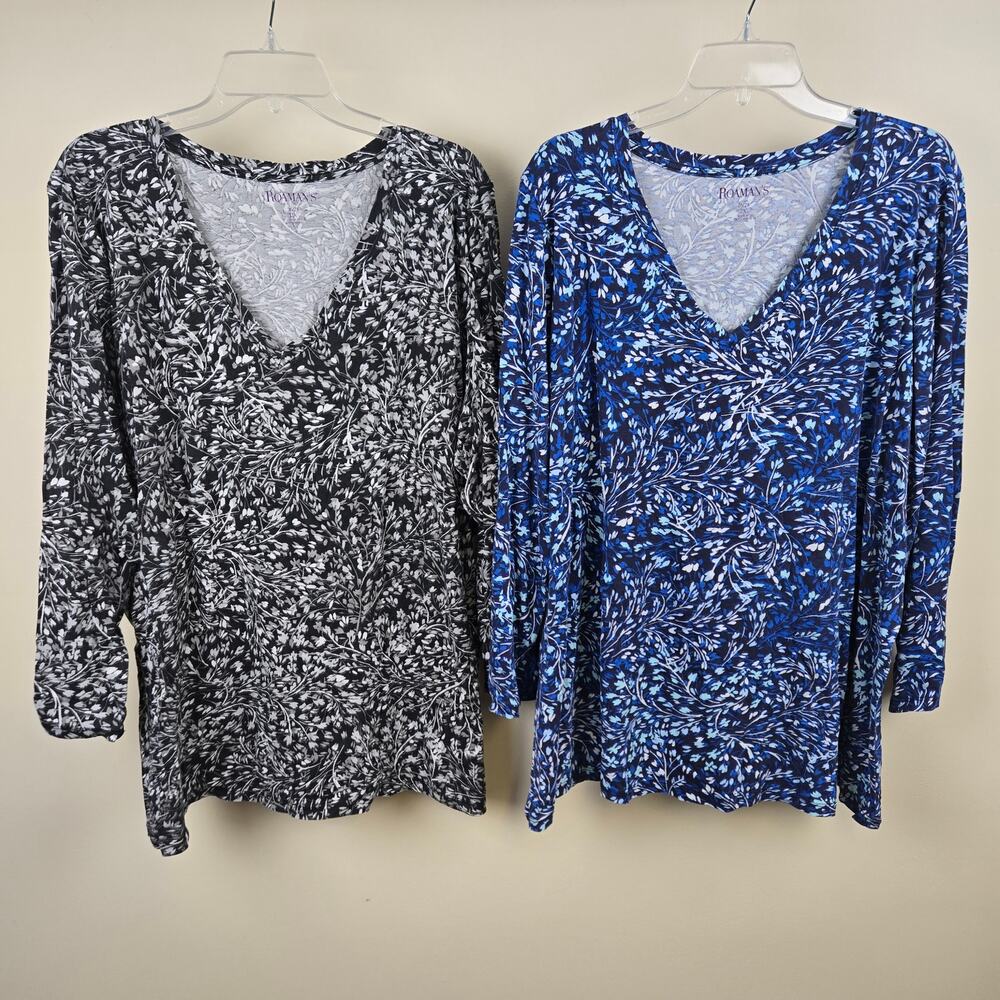 Roaman's Women's Plus Size 2X V-Neck Tunic Shirt Bundle 26/28